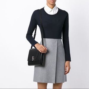 Black clutch/crossbody bag in grain calf leather
